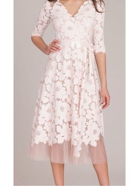 Rickie Freeman Teri Jon 3/4 Sleeve Lace And Tulle Fit And Flare Dress Sz 6